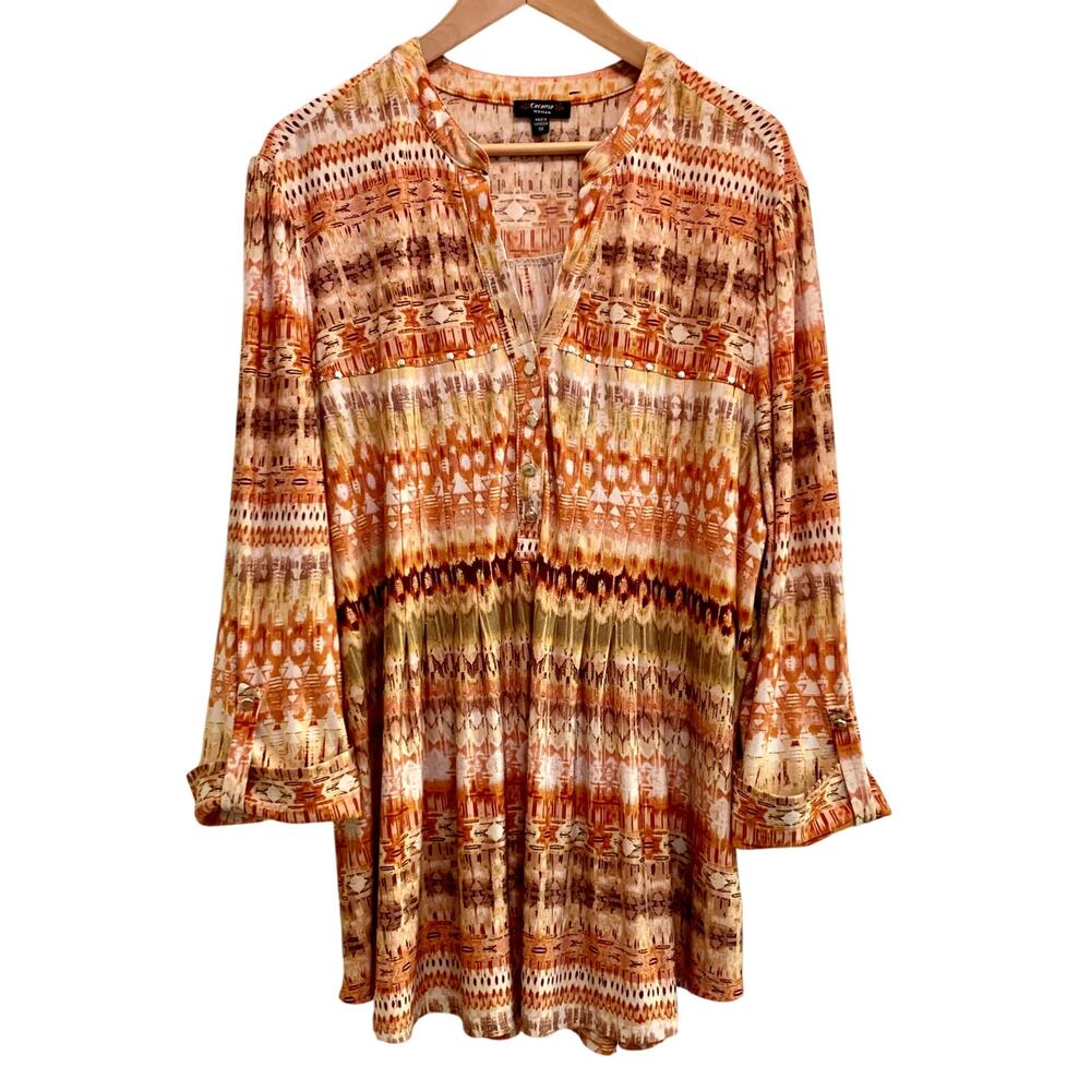Cocomo Woman Southwestern Artsy Ikat Tunic Top Size 3X Hippie Fest Boho Flowy